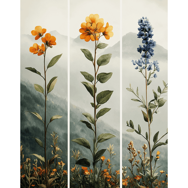 Qisvanset Framed Canvas Wall Art 12x16 Inch Wildflower Botanical Modern Farmhouse Art Set