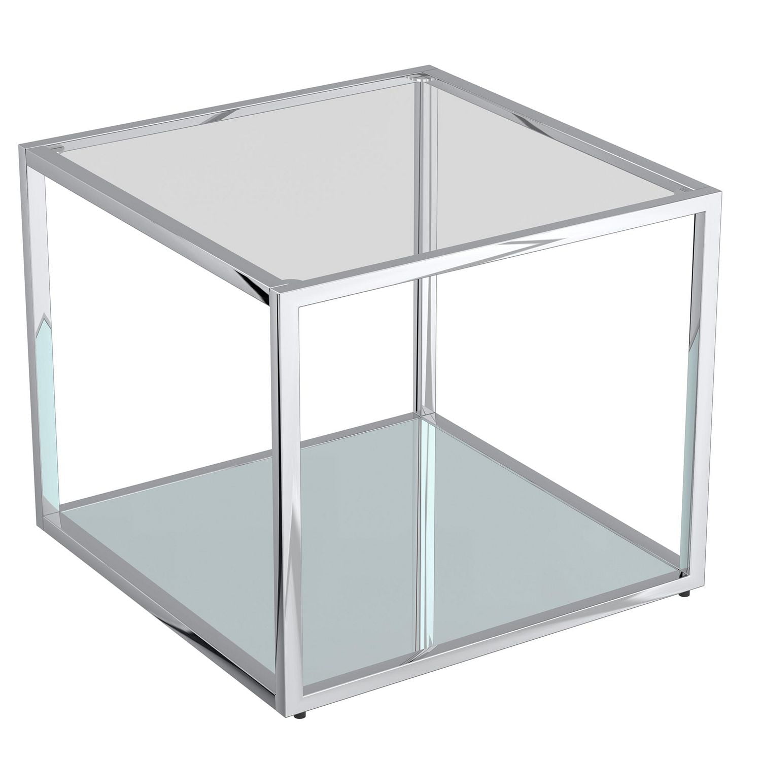 Table d'Appoint Grande Carrée Contemporaine en Métal et Verre - Argent