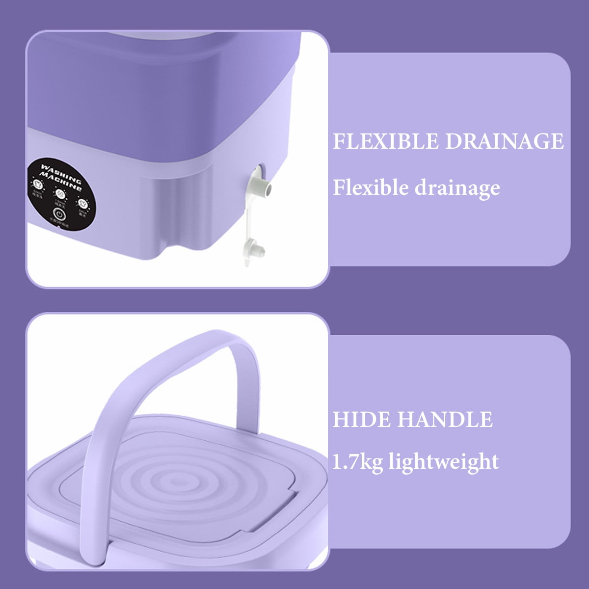 Foldable Portable Washing Machine with Centrifuge 8L 220V Mini Automatic Laundry for Socks Underwear Purple