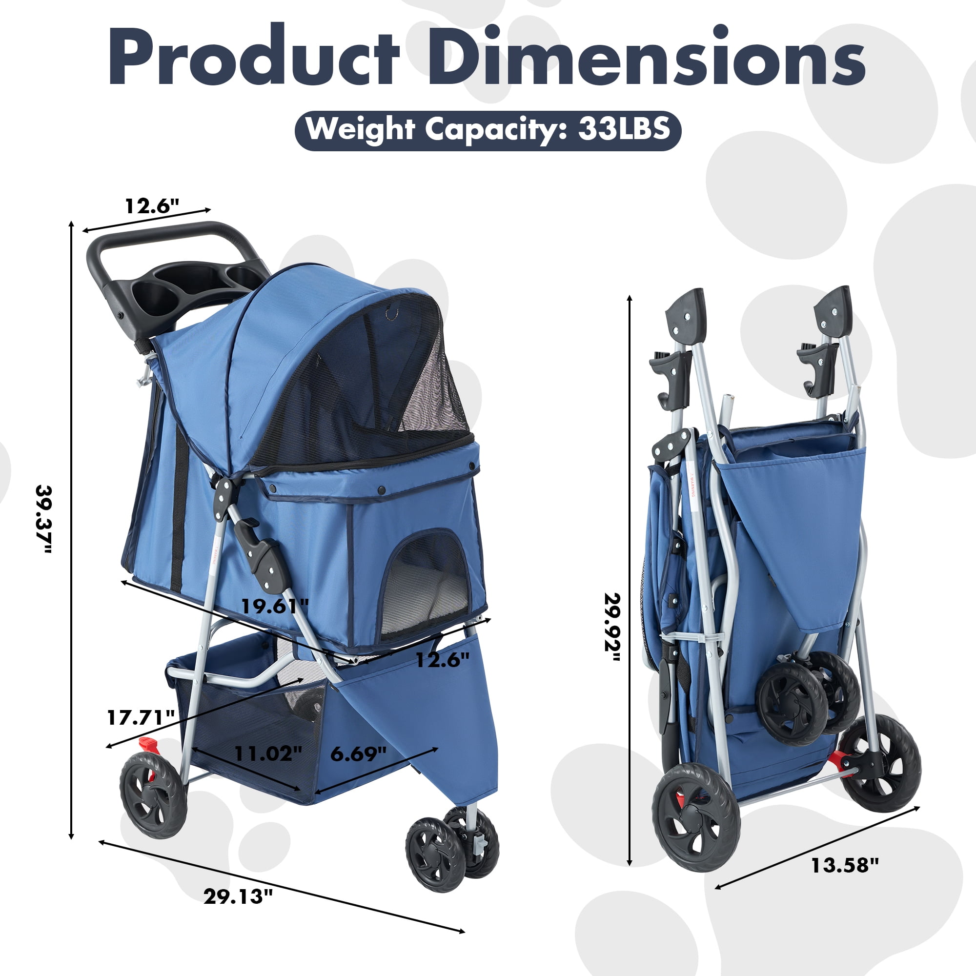 Gianna 3-Wheel Pet Stroller for Dogs, Jogging Stroller with Breathable Mesh Window, Large Storage Basket and Cup Holder