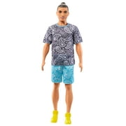 Barbie Fashionistas Ken Fashion Doll #204 in Paisley Tee & Shorts with Man Bun & Sneakers