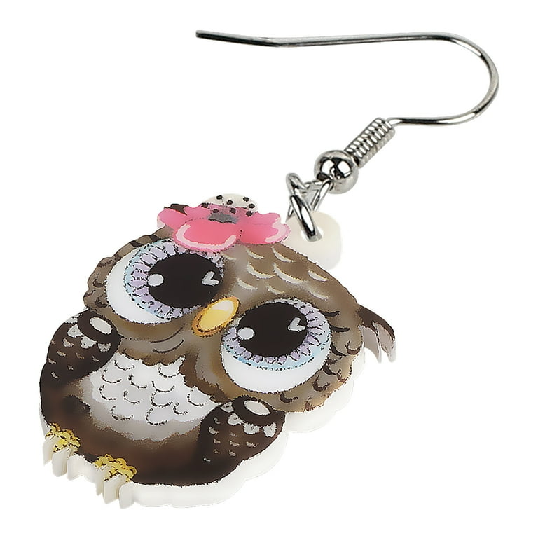 Bonsny Owl Acrylic Dangle Earrings For Women - Two-Side Pattern Bird Drop Earrings, Hypoallergenic