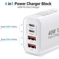 thumbnail image 3 of Bloque de carga TT&C de 40 W, 4 puertos USB C PD+QC para iPhone y Galaxy, 3 of 7
