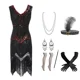 thumbnail image 3 of Nuevo vestido estilo flapper de los años 20, vestido de noche de fiesta del Gran Gatsby con lentejuelas y flecos, vestido con accesorios de los años 20, conjunto de 6 piezas, talla grande, 3 of 5