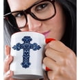 thumbnail image 2 of 3drose, Blue Scroll Religious Cross, 15oz Two-tone Red Mug, 2 of 6