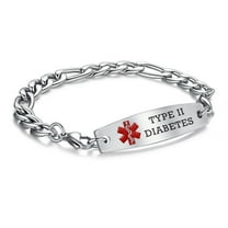 LinnaLove medical alert bracelets for men women Stainless steel Interchangeable medical bracelets, free engraving (SILVER-8.5 inches-type 2 diabetes)