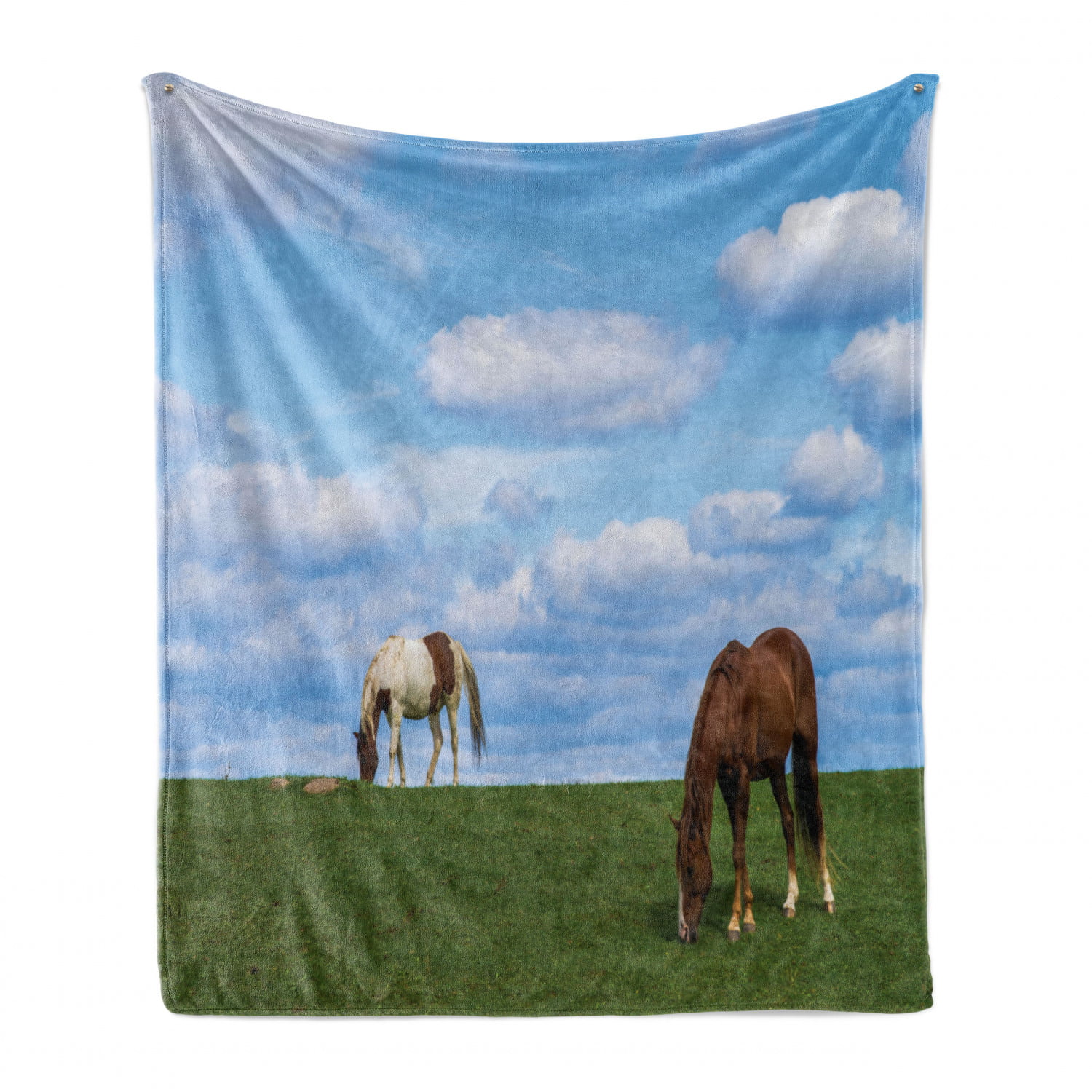 Multicolor Ambesonne Minnesota Soft Flannel Fleece Throw Blanket 2 Horses Grazing on a Green Meadow on Top of Rural Minnesota Hills Image Print 50 x 70 Cozy Plush for Indoor and Outdoor Use