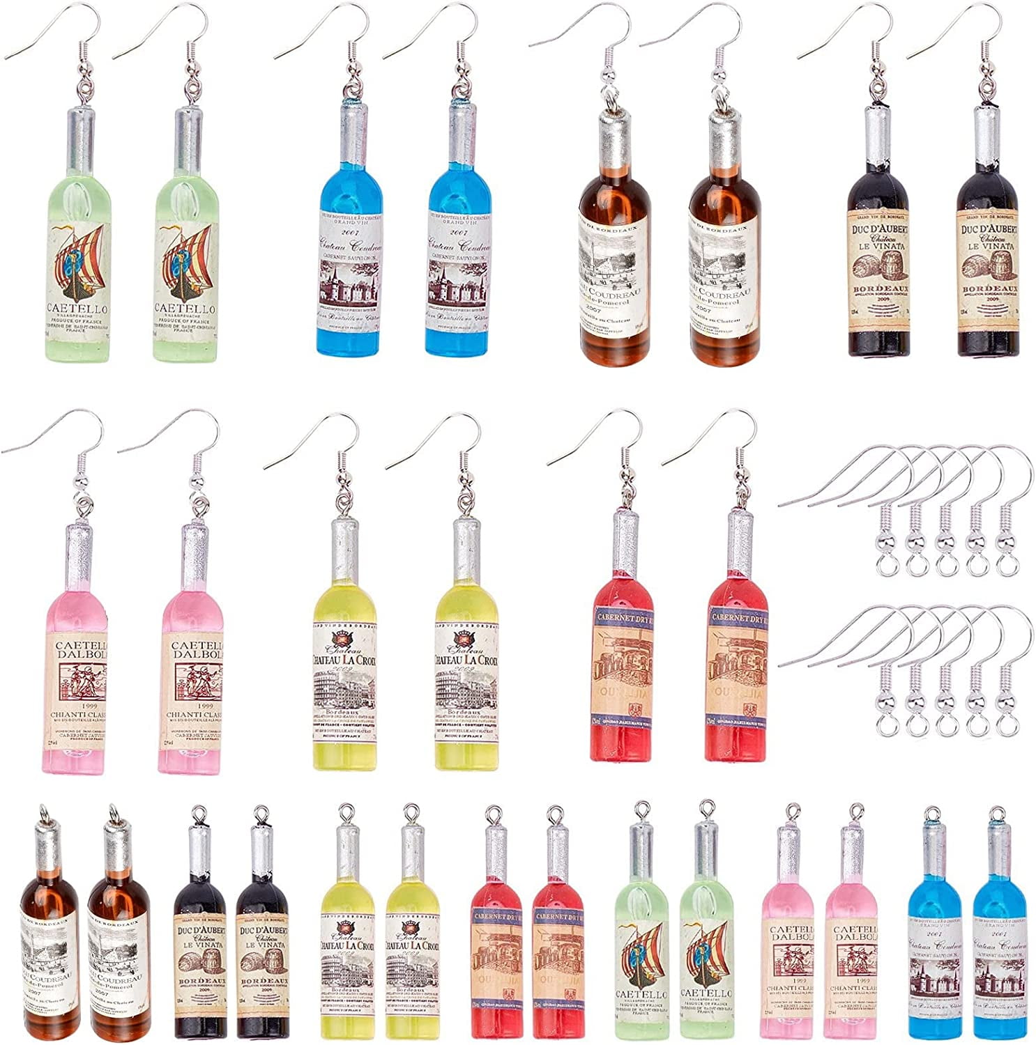 1 Box 7 Styles Random Label Wine Bottles Earring Making Kit Resin