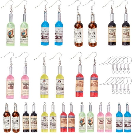 1 Box 7 Styles Random Label Wine Bottles Earring Making Kit Resin Pendants Bottle Charms for Beginners DIY Earring Jewelry Making Set Accessories Mixed Color