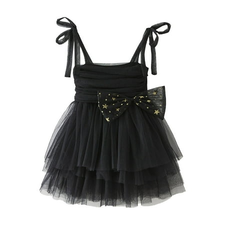 

HIBRO Toddler Girls Sleeveless Tulle Bowknot Suspenders Princess Dress Clothes Girls Age 12 Dresses Denim Overalls Dress for Girls