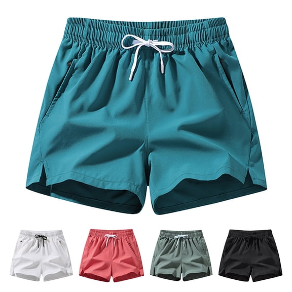 Men's Running Athletic Shorts Quick Dry Nylon Basketball Shorts Drawstring Waist with 2 Zipper Pockets