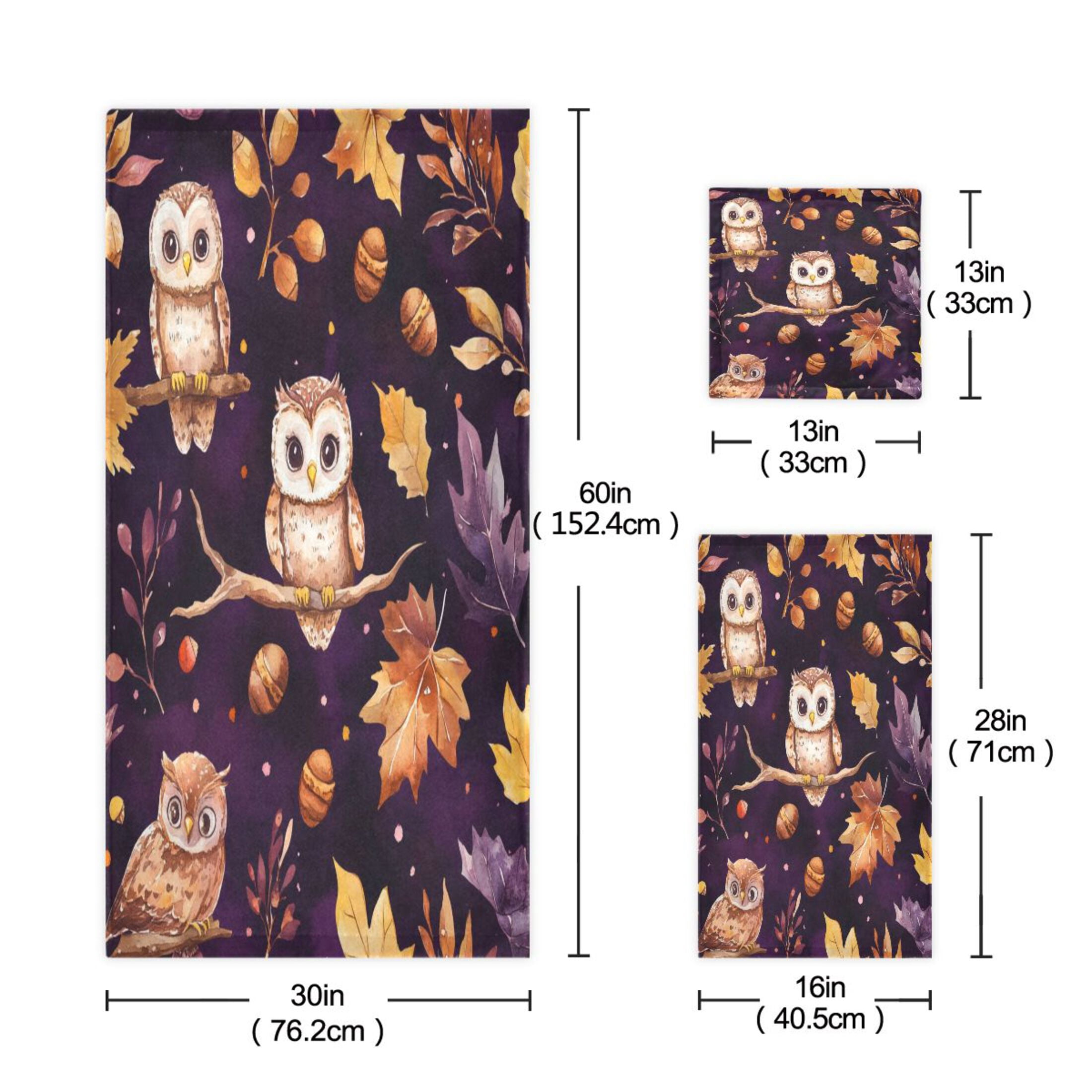 WOBOGO Adorable Baby Owls and Acorns Pattern Ultra Soft 3 Pack Cotton Towel Set for Everyday Use Lightweight and Compact
