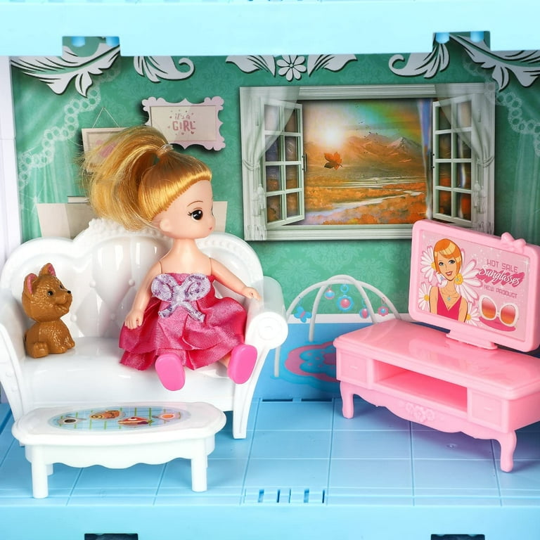 TOY Life Dollhouse - Doll House 4-5 Year Old with Lights - Toddler Girls  Doll House 3-5 Year Old with 2 Dolls 3 Princess Doll Dream House Rooms