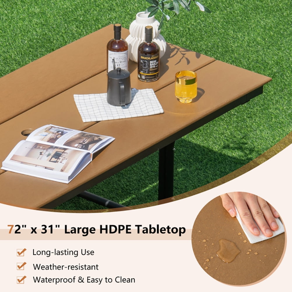 Aimee Lii 6 Feet Outdoor Picnic Table Bench Set for 6-8 People, Outdoor Dining Chairs, Brown