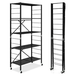 FUNKOL 5-Tier Black Metal Kitchen Shelf Foldable Storage Rack with