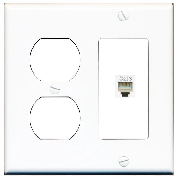 RiteAV Phone 2 Gang Wall Plate with Blank Outlet Left [White]