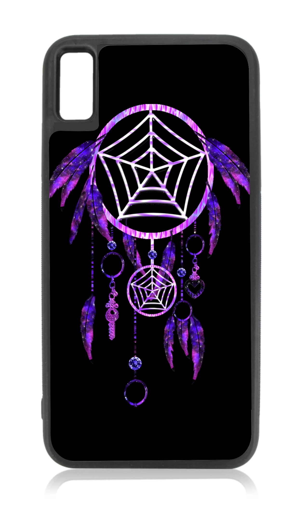 Purple Dreamcatcher Print Design Black Rubber Case for iPhone XR