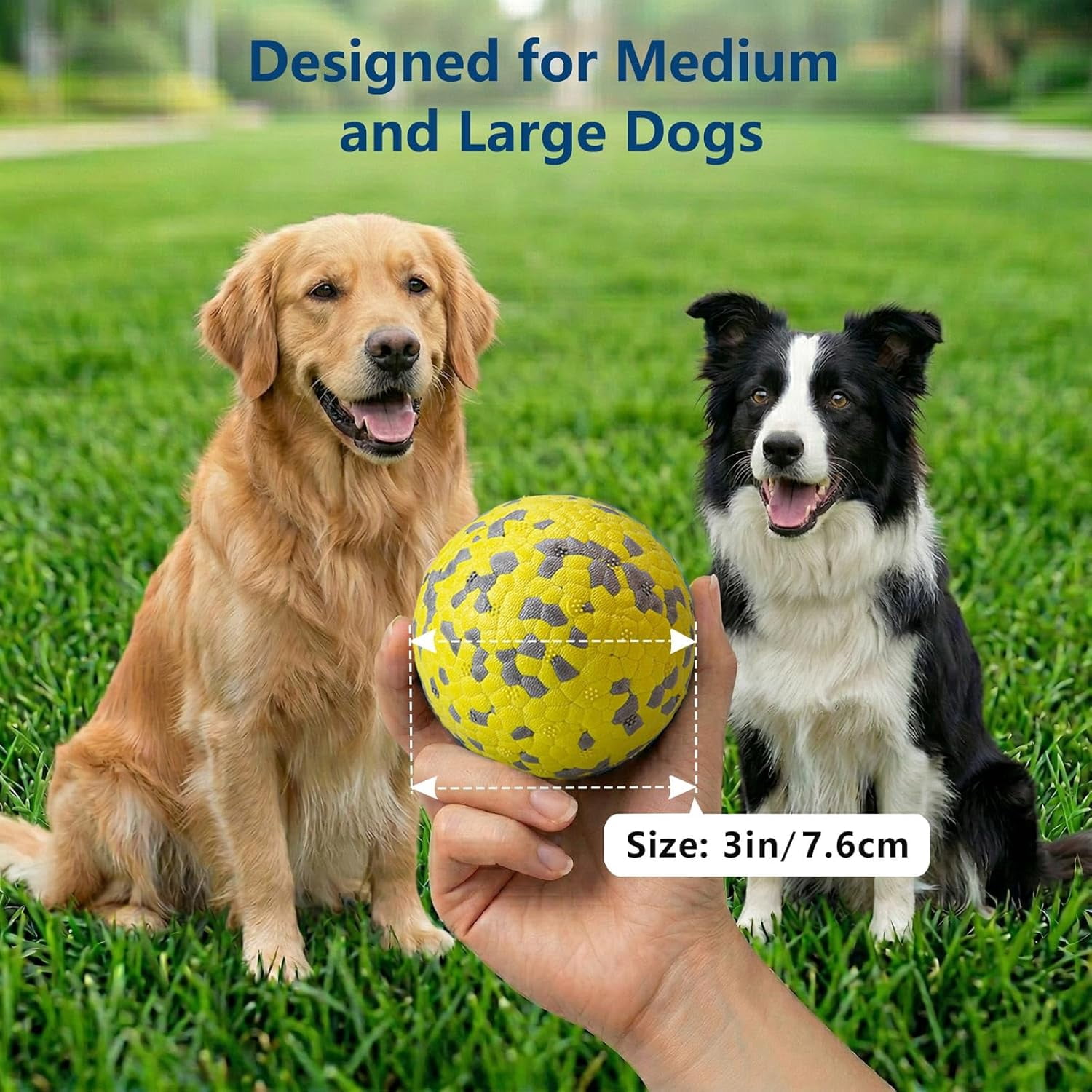 Dog Ball Toys Dog Tennis Ball for Aggressive Chewers Indestructible Bouncy Lightweight Water Toy Fetch Ball for Large Medium and Small Dog Blue & Yellow (2-Pack),Medium (3" diameter)