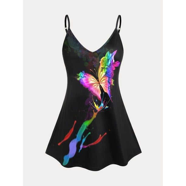 Tank Top de Tank Top de Pintura de Salpicadura de Mariposa en Talla Extra Rosegal Camisetas sin mangas de talla grande