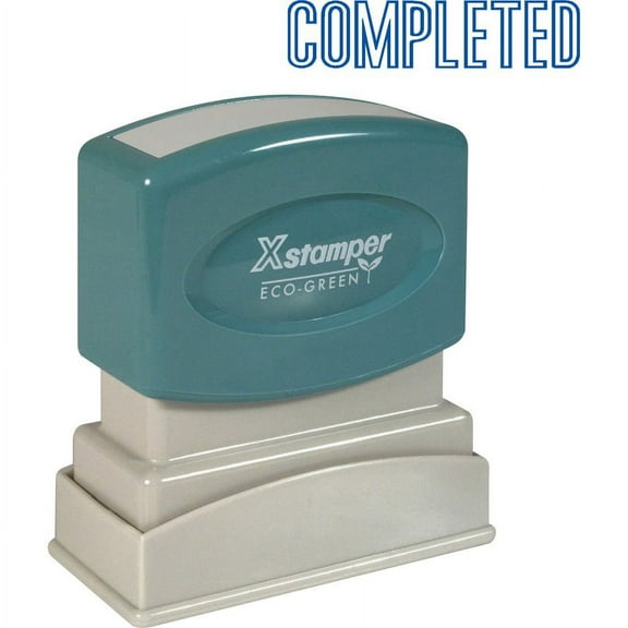 Xstamper COMPLETED Title Stamp - Message Stamp - "COMPLETED" - 0.50" Impression Width x 1.63" Impression Length - 100000 Impression(s) - Blue - Recycled - 1 Each | Bundle of 5 Each