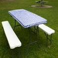 thumbnail image 4 of MesaSe Rally Home Goods Outdoor Vinyl Tablecloth Rectangular Fitted Cover Table + Benches 3-pc Set  Flannel Backing Elastic 30x72‘‘ (6-FT, 4 of 6