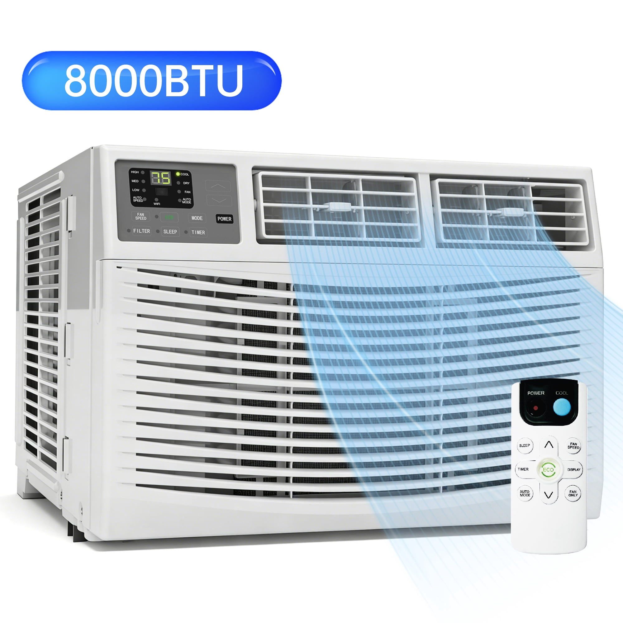 8000 BTU Window Air Conditioner, Cools Up to 350 Sq.Ft, Energy Saving with Remote & Timer, Perfect for Easy Install Kit