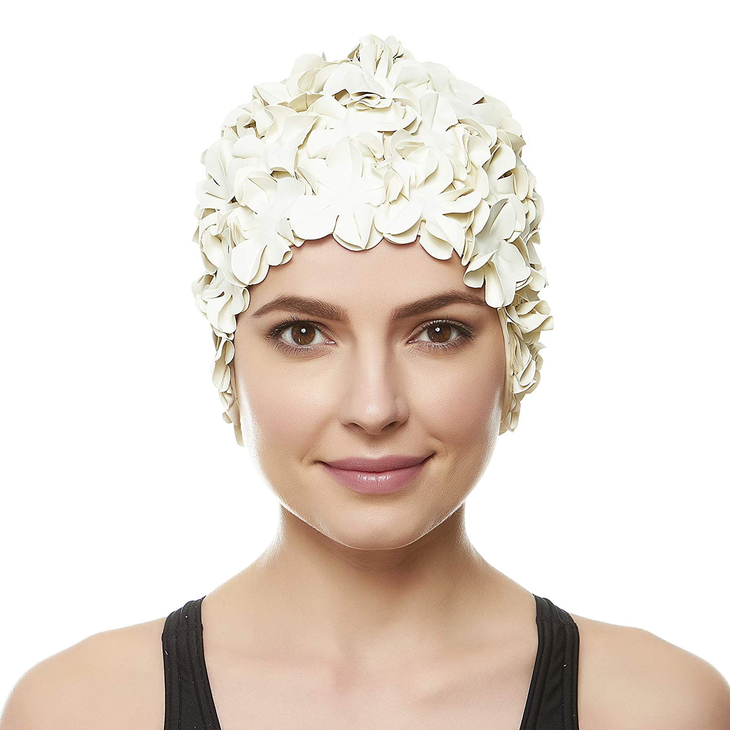 Beemo Floral Petal Swim Cap for Women – Retro Style Vintage Bathing Cap Swimming Hat for Long and Short Hair