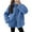 24#Blue, variant on Women's Solid Winter Jackets Warm Faux Cozy Coats Long Sleeve Lapel Fleece Jacket with Pockets Casual Trendy Outerwear Winter Thermal Fluffy Overcoat