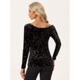 thumbnail image 3 of Camiseta de Terciopelo con Estrellas para Mujer de Manga Larga Sexy para Fiesta Negro L, 3 of 6