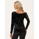 thumbnail image 3 of Camiseta de Terciopelo con Estrellas para Mujer de Manga Larga Sexy para Fiesta Negro L, 3 of 6