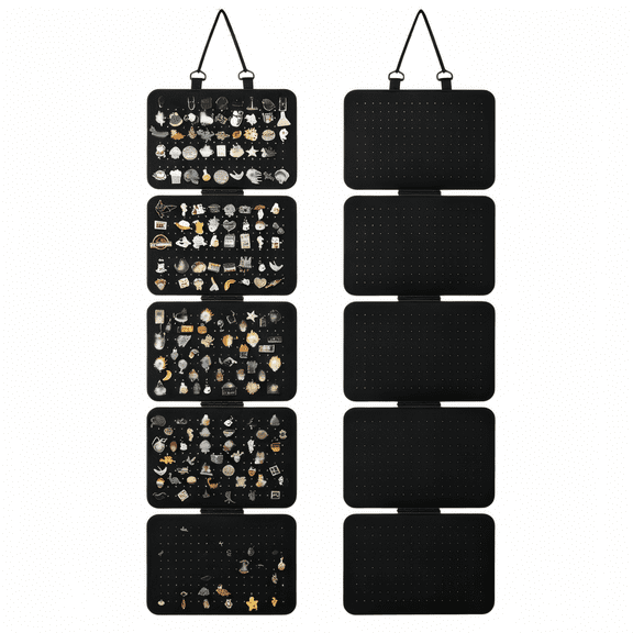 Gogcaro Hanging Enamel Lapel Pin Display Panels Organizer, Hanging Brooch Pin Storage Display Pages with 5 Loose-leaf Board Pieces, Removable, Black