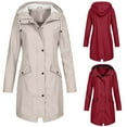 thumbnail image 4 of Ruziyoog Women Light Rain Jacket Rain Jackets for Women Waterproof Active Outdoor Trench Raincoat with Hood Lightweight Plus Size for Women Wine L, 4 of 5