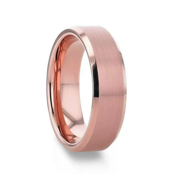 EROS Rose Gold Tungsten Wedding Band For Men with Beveled Edges Thorsten - 8mm - Size 10