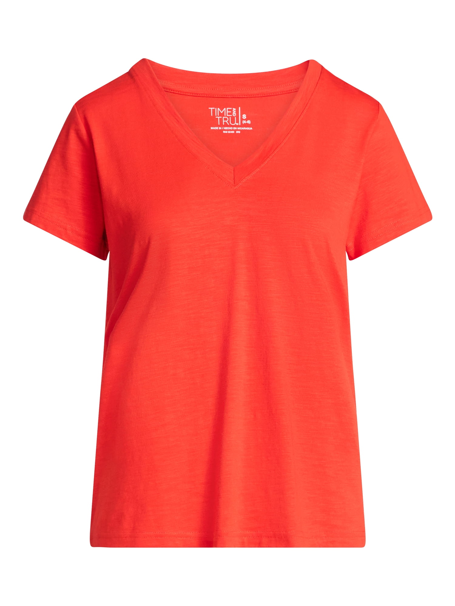 Time and Tru Women's Slub V Neck Tee with Short Sleeves, Sizes XS-XXXL