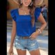 thumbnail image 5 of Top de Mujer con Cuello Cuadrado y Volantes de Corta Azul L, 5 of 10