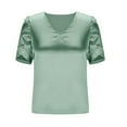 thumbnail image 3 of Htigea Summer Spring Shirts for Women Tops Short Sleeve Tshirts Fashion Casual Tee Clothes 2025 Trendy Green,L, 3 of 5