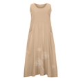 thumbnail image 4 of CHOK Robe en Lin Sans Manches Grande Taille pour Femmes Été Col Fluide Robe Longue de Plage Poches Robe Maxi Décontractée (3TG Bleu Ciel), 4 of 7