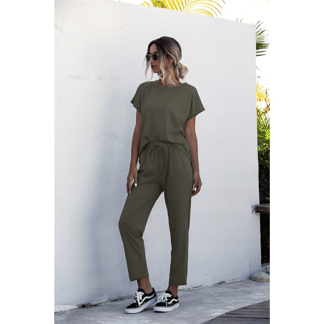 Nouveaux Ensembles Assortis pour Femmes Pantalons Longs Design Original Décontracté Col Rond Vêtements Couleur Unie