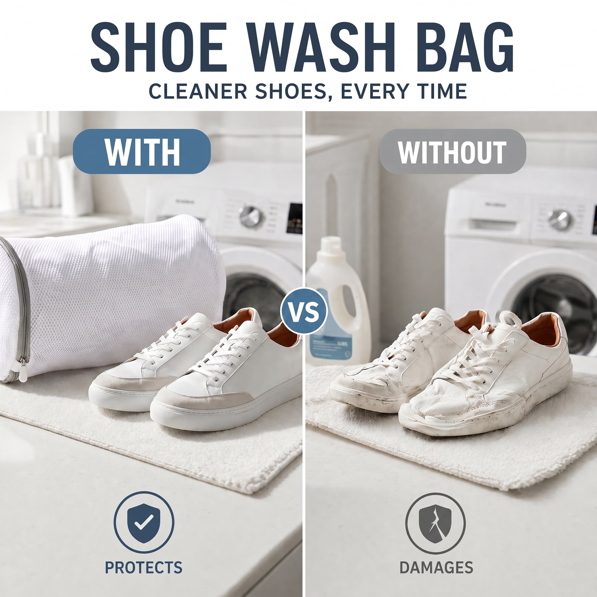 Unique Bargains 2 Pack Polyester Mesh Laundry  Zippered  Shoe Bag for Washing Machine Large+Small