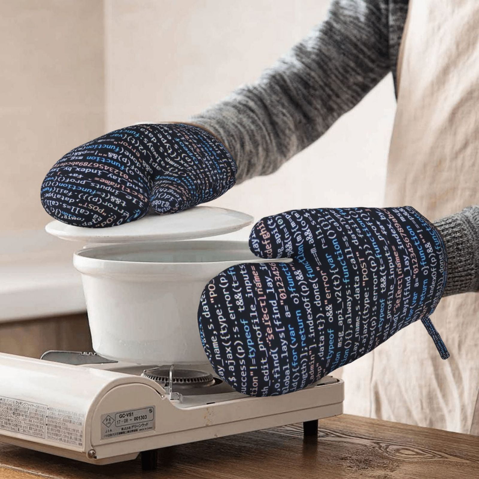 Hirioo Function Source Code for Silicone Oven Mitts for BBQ, Baking, Cooking, Set of 2, Heat Resistant 260℃, Non-Slip Kitchen Essentials
