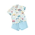 thumbnail image 2 of Yunliwuli Baby Boys Shorts Set, Short Sleeve Dinosaur/Car Print Shirt with Elastic Waist Shorts Summer Outfit, 2 of 10