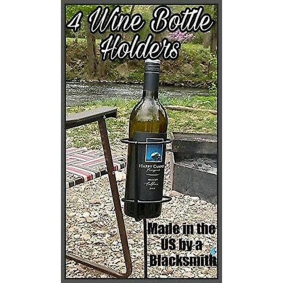 Wine Bottle / Drink Holders, Qty 4- Outdoor Stakes Handmade in US by Blacksmith