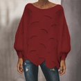 thumbnail image 3 of Duoif Sweaters for Women Trendy Women Knitted Sweater Autumn Winter Solid Color O Neck Casual Elegant Loose Pullovers Jumper Tops for Fall Winter Women's Sweaters Womens Tops Wine XXXL, 3 of 8