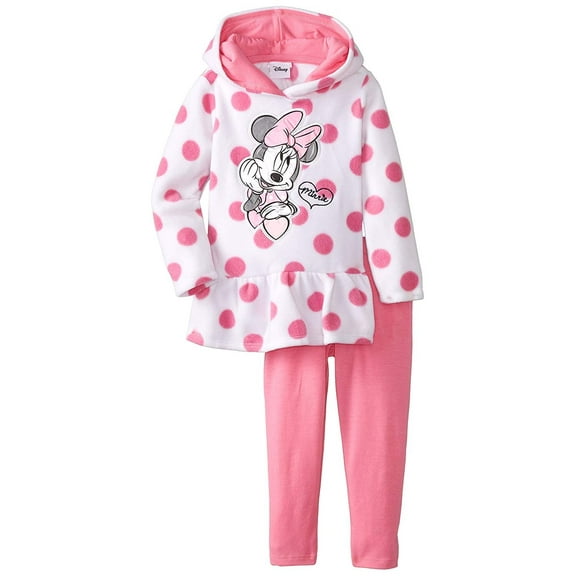 Disney Little Girls' Minnie Mouse 2 Pieced Polka Dot Fleece Set, Pink, 4