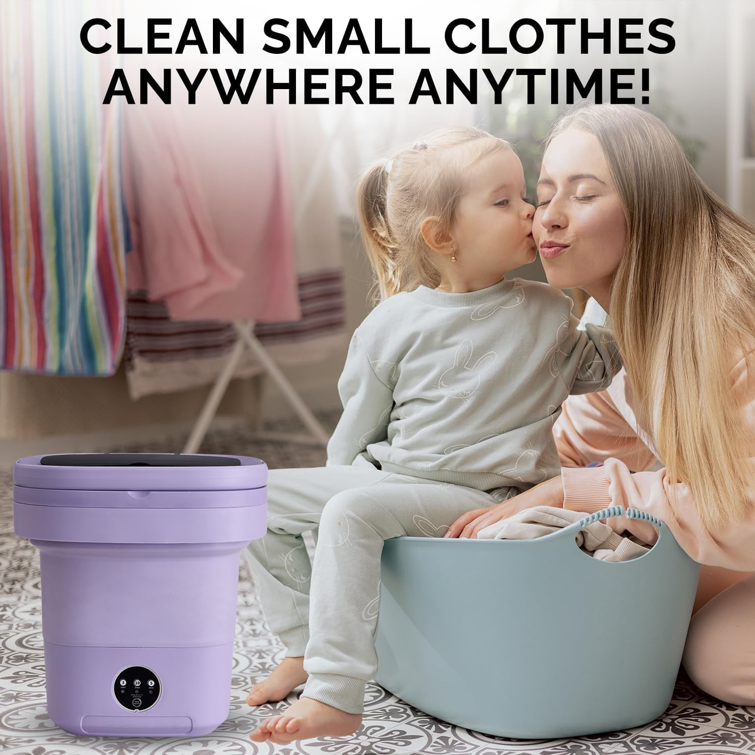Portable Washing Machine, 11L Mini Washer for Apartments, RV & Travel | Folding Clothes Washer with Spin Basket & 3 Modes | Compact Washing Machine for Underwear, Baby Laundry & Small Loads (Purple)