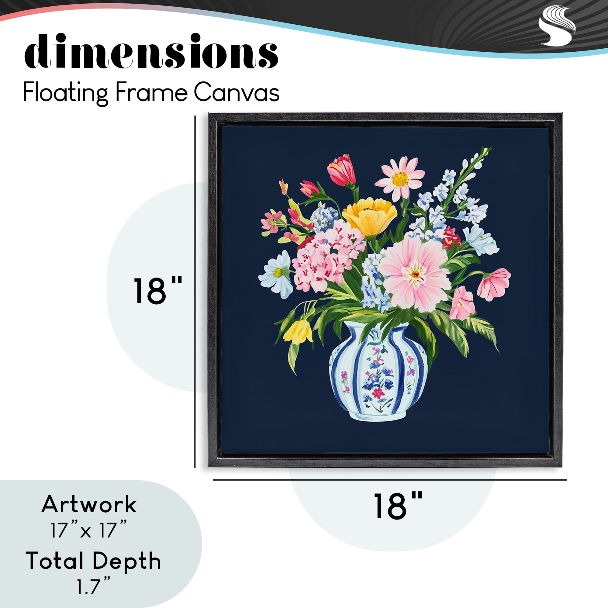 Spring Elegance Chinoiserie Vase Black Framed Floater Canvas Wall Art, design by Yen