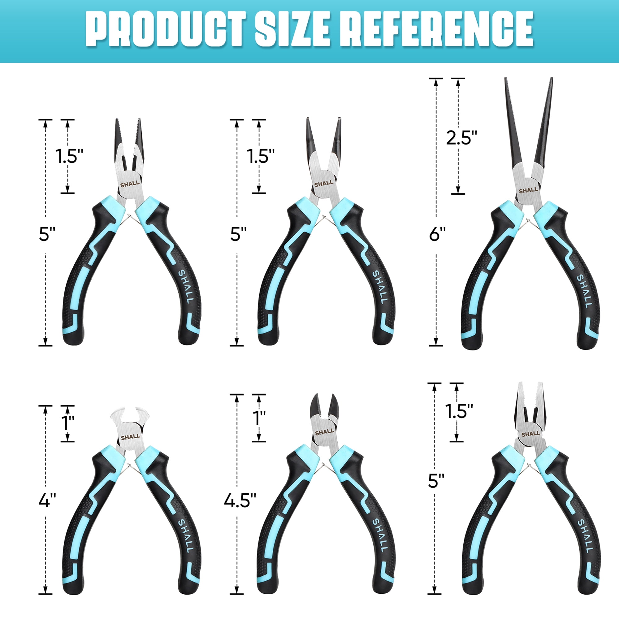 SHALL Mini Pliers Set, 6-Piece Small Pliers Tool Set Includes Needle Nose,  Long Nose, Bent Nose, Diagonal, End Cutting and Linesman for Making Crafts,  Electronic Repairing & Jewelry with Pouch 