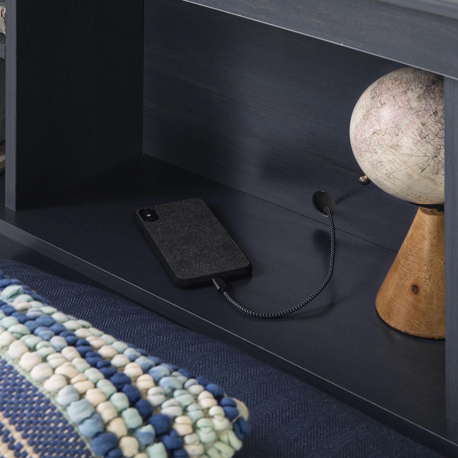 South Shore Aviron Twin Bookcase Headboard with Storage, in Blueberry