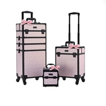 BYOOTIQUE Rolling Makeup Train Case on Wheels 3-Piece Hairdressing Brush Bags Cosmetology Art Deco Tyrian