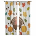 thumbnail image 6 of Turkey Sheer Curtains 63 Inch Length 2 Panels Set, Semi Transparent Voile Rod Pocket Curtains for Living Dining Room Bedroom Drapes Fall Maple Leaves Thanksgiving Pumpkin Wood Grain, 6 of 8